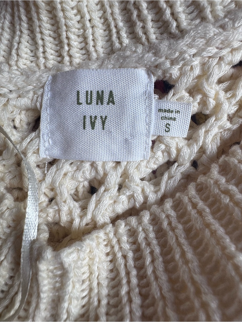 Luna Ivy Anthropologie Sz S Cream Granny Square Cropped Pullover Boho Sweater - Picture 8 of 11
